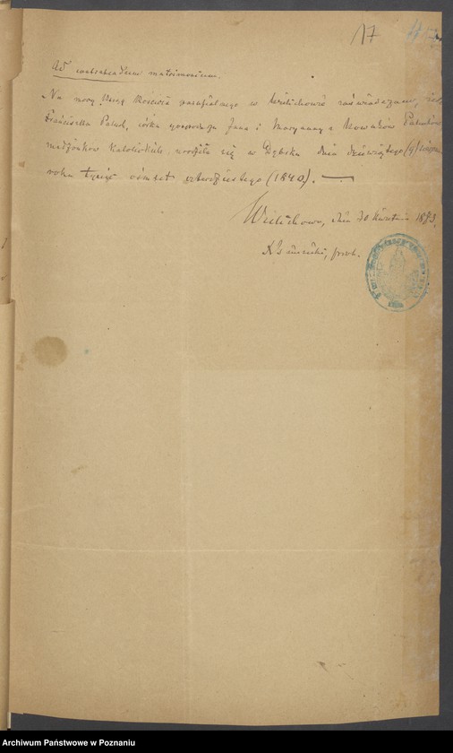 Obraz 18 z jednostki "Die von den Verlobten beigebrachten Urkunden zur Eheschliessung pro 1875"