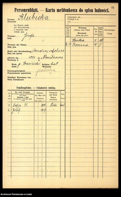 Obraz 13 z jednostki "[Spis ludności Łodzi] Kluka - Kmieć"