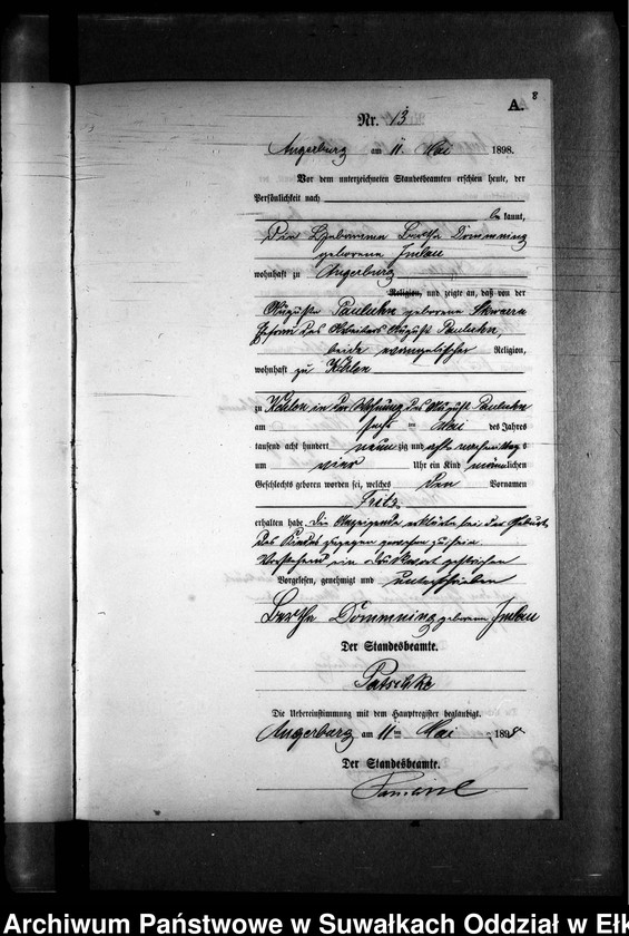 image.from.unit.number "Geburts-Neben-Register des Preussischen Standes-Amtes Kehlen Kreis Angerburg"