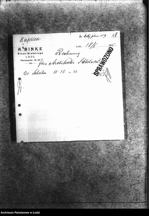 Obraz 20 z jednostki "Dowody Sekcji Budowlanej [listy płacy, rachunek za urządzanie cmentarzy i parków łódzkich]"