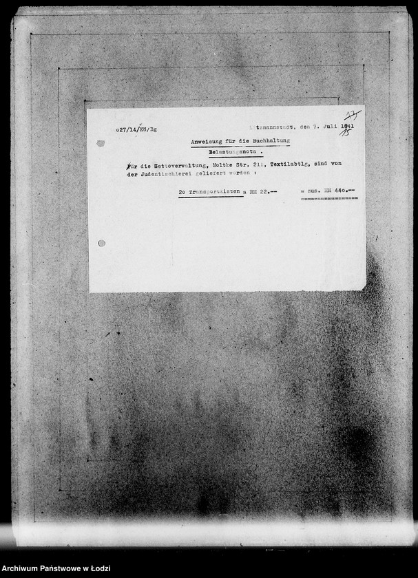 Obraz 20 z jednostki "Ausgelieferte Kommisionen Konto 0 von 60-[82] [Wydane na zlecenie G.V.meble z warsztatów Getta]."