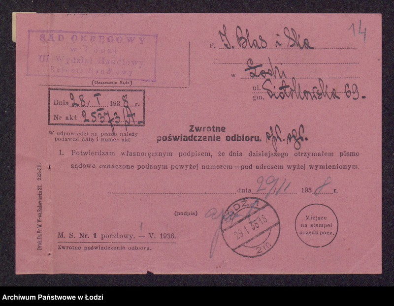 Obraz 16 z jednostki "Henryk Świrski, Szymon Windman, Icek Blas- kupno i sprzedaż przędzy"