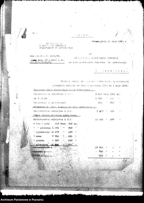 Obraz 5 z jednostki "Sprawozdania z czynności Dep. Aprowizacji w zakresie dostarczania zbóż siewnych dla Min. Roln."