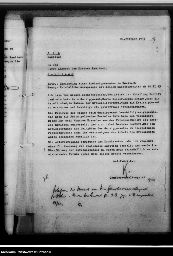 Obraz 13 z jednostki "[Korespondencja w sprawach organizacyjnych, sprawozdania z działalności], Kreissippenamt Rawitsch [Rawicz]"