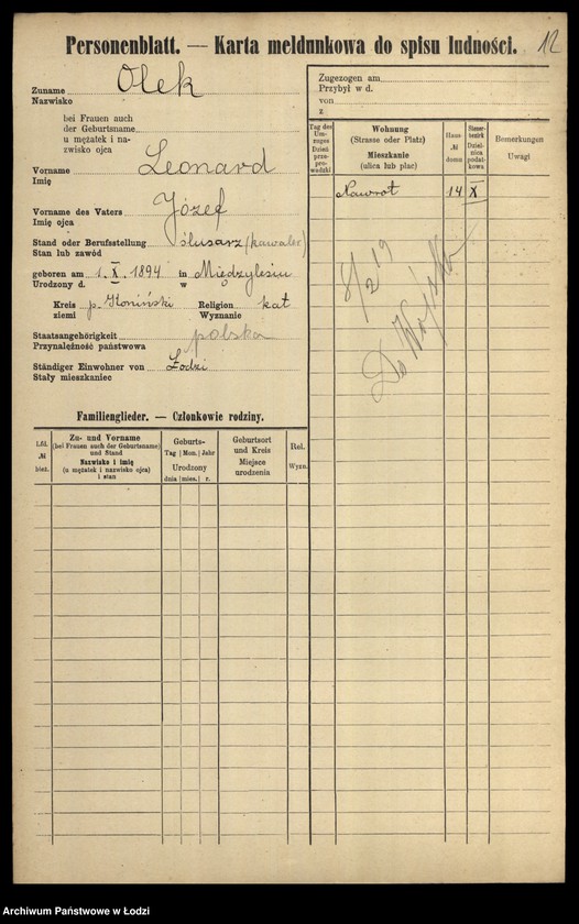 Obraz 14 z jednostki "[Spis ludności Łodzi] Olek-Olszenko"