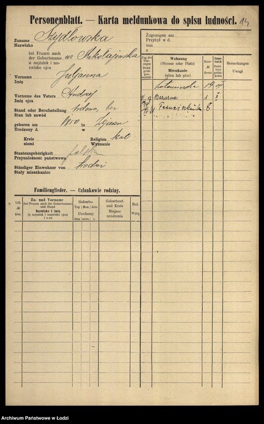 Obraz 16 z jednostki "[Spis ludności Łodzi] Szydłowska-Szymanowski"