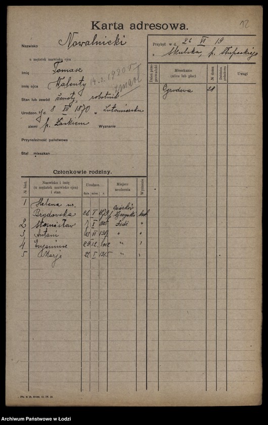 Obraz 14 z jednostki "[Spis ludności Łodzi] Nowaliński-Nowicki"