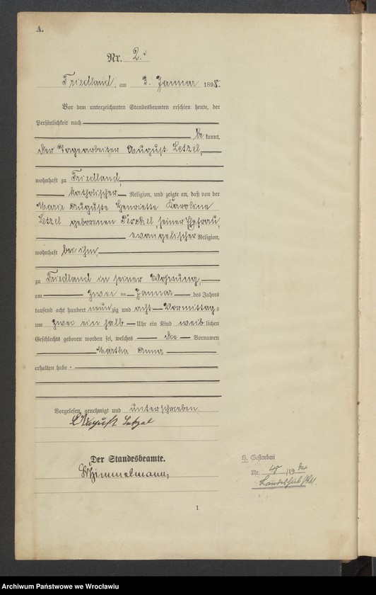 image.from.unit.number "Księga urodzeń USC Mieroszów (Friedland) 1898"